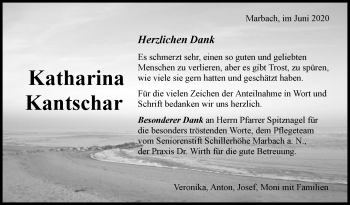 Traueranzeige von Katharina Kantschar von Marbacher Zeitung