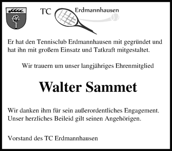 Traueranzeige von Walter Sammet von Marbacher Zeitung