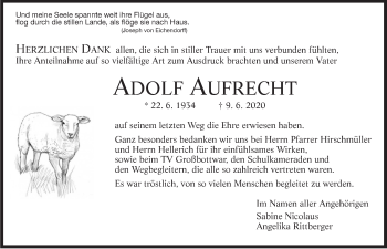 Traueranzeige von Adolf Aufrecht von Marbacher Zeitung