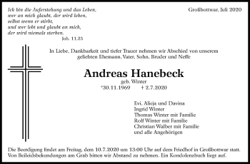 Traueranzeige von Andreas Hanebeck von Marbacher Zeitung
