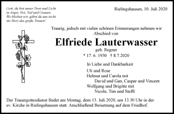 Traueranzeige von Elfriede Lauterwasser von Marbacher Zeitung