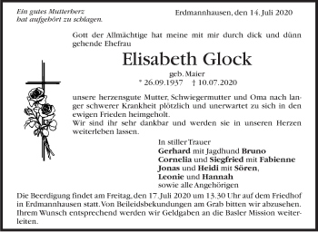 Traueranzeige von Elisabeth Glock von Marbacher Zeitung