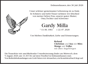 Traueranzeige von Gardy Milla von Marbacher Zeitung
