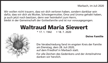 Traueranzeige von Waltraud Maria Siewert von Marbacher Zeitung