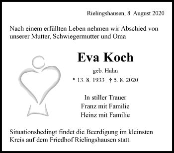 Traueranzeige von Eva Koch von Marbacher Zeitung