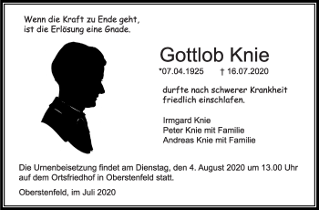 Traueranzeige von Gottlob Knie von Marbacher Zeitung