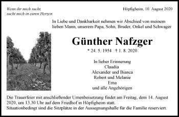 Traueranzeige von Günther Nafzger von Marbacher Zeitung