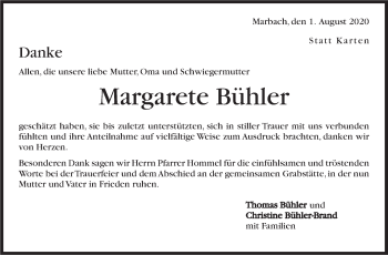 Traueranzeige von Margarete Bühler von Marbacher Zeitung