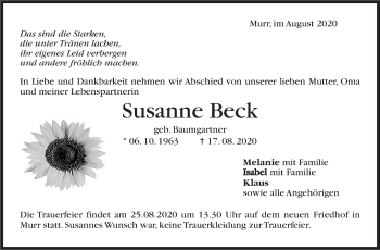 Traueranzeige von Susanne Beck von Marbacher Zeitung