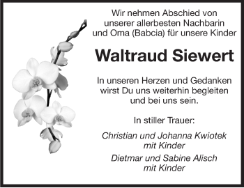 Traueranzeige von Waltraud Siewert von Marbacher Zeitung