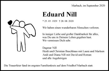 Traueranzeige von Eduard Nill von Marbacher Zeitung