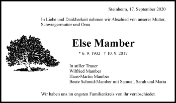 Traueranzeige von Else Mamber von Marbacher Zeitung
