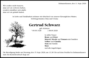 Traueranzeige von Gertrud Schwarz von Marbacher Zeitung
