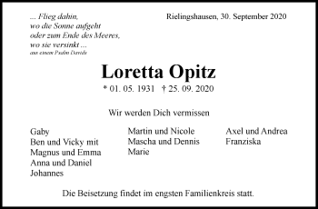 Traueranzeige von Loretta Opitz von Marbacher Zeitung