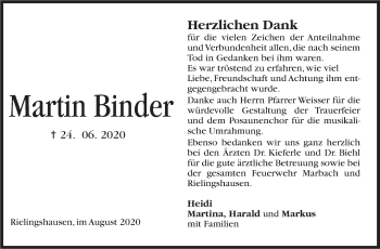 Traueranzeige von Martin Binder von Marbacher Zeitung
