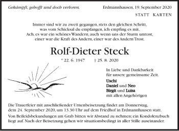 Traueranzeige von Rolf-Dieter Steck von Marbacher Zeitung