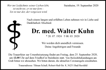 Traueranzeige von Walter Kuhn von Marbacher Zeitung