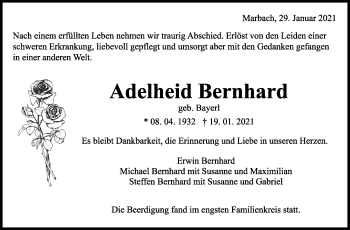 Traueranzeige von Adelheid Bernhard von Marbacher Zeitung