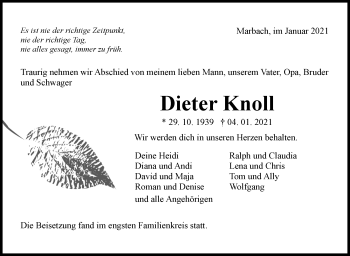 Traueranzeige von Dieter Knoll von Marbacher Zeitung