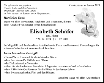 Traueranzeige von Elisabeth Schäfer von Marbacher Zeitung