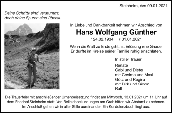 Traueranzeige von Hans Wolgang Günther  von Marbacher Zeitung