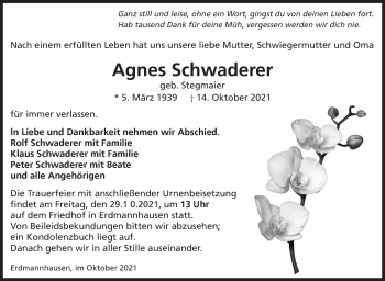 Traueranzeige von Agnes Schwaderer von Marbacher Zeitung