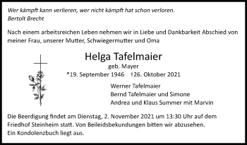 Traueranzeige von Helga Tafelmaier von Marbacher Zeitung