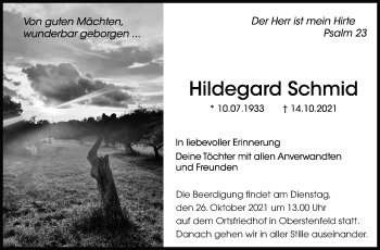 Traueranzeige von Hildegard Schmid von Marbacher Zeitung