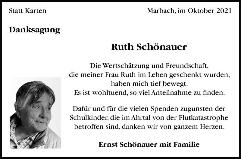  Traueranzeige für Ruth Schönauer vom 09.10.2021 aus Marbacher Zeitung