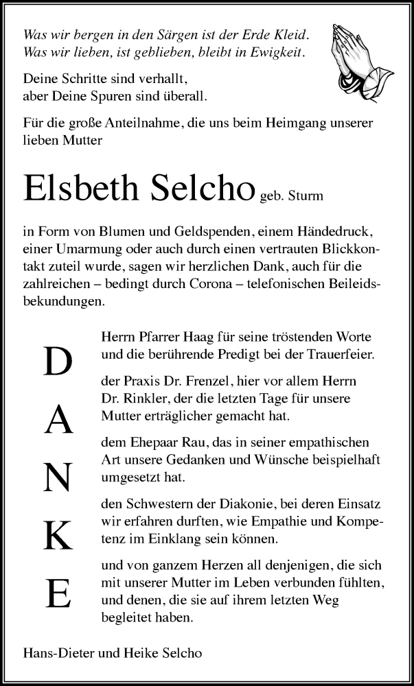  Traueranzeige für Elsbeth Selcho vom 12.11.2021 aus Marbacher Zeitung