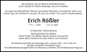 Traueranzeige von Erich Rößler von Marbacher Zeitung