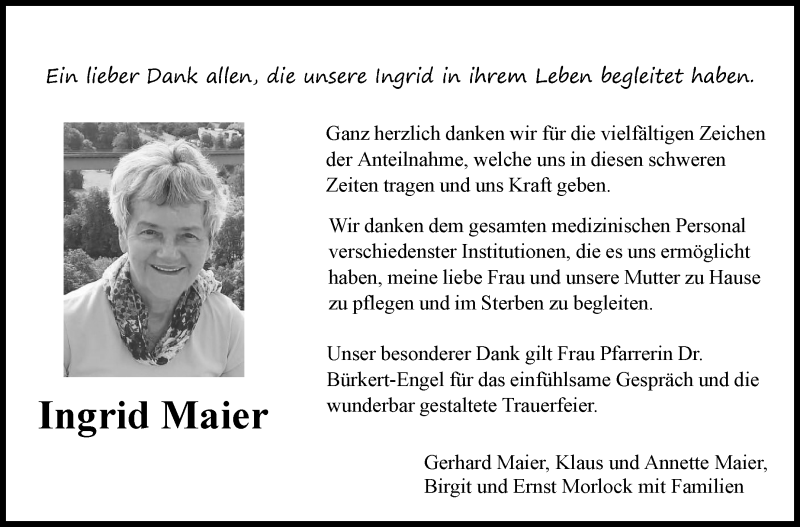  Traueranzeige für Ingrid Maier vom 30.12.2021 aus Marbacher Zeitung
