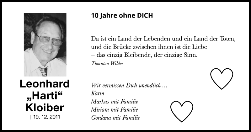  Traueranzeige für Leonhard Kloiber vom 18.12.2021 aus Marbacher Zeitung