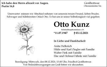Traueranzeige von Otto Kunz von Marbacher Zeitung