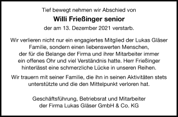 Traueranzeige von Willi Frießinger von Marbacher Zeitung