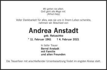 Traueranzeige von Andrea Anstadt von Marbacher Zeitung