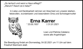 Traueranzeige von Erna Karrer von Marbacher Zeitung