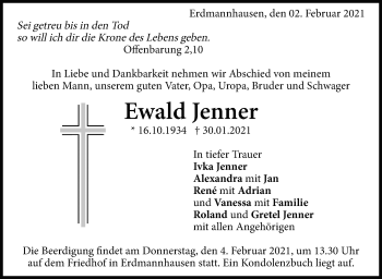 Traueranzeige von Ewald Jenner von Marbacher Zeitung