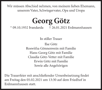 Traueranzeige von Georg Götz von Marbacher Zeitung