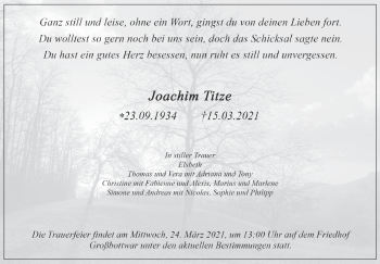 Traueranzeige von Joachim Titze von Marbacher Zeitung