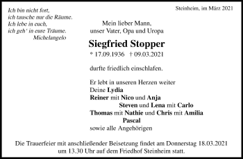 Traueranzeige von Siegfried Stopper von Marbacher Zeitung