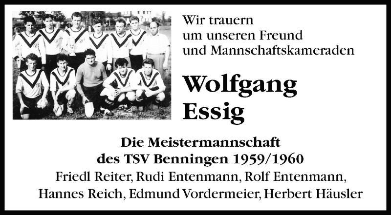  Traueranzeige für Wolfgang Essig vom 22.03.2021 aus Marbacher Zeitung