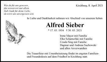 Traueranzeige von Alfred Sieber von Marbacher Zeitung