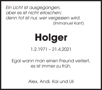 Traueranzeige von Holger  von Marbacher Zeitung