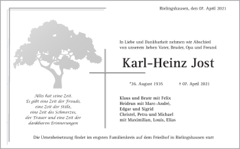 Traueranzeige von Karl-Heinz Jost von Marbacher Zeitung