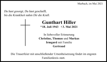 Traueranzeige von Gunthart Hiller von Marbacher Zeitung