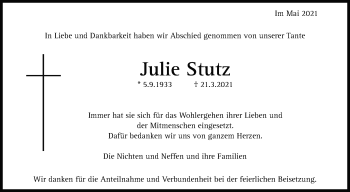 Traueranzeige von Julie Stutz von Marbacher Zeitung