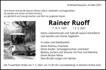 Traueranzeige von Rainer Ruoff von Marbacher Zeitung
