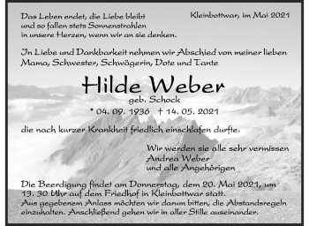 Traueranzeige von Hilde Weber von Marbacher Zeitung