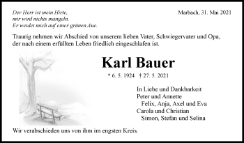 Traueranzeige von Karl Bauer von Marbacher Zeitung